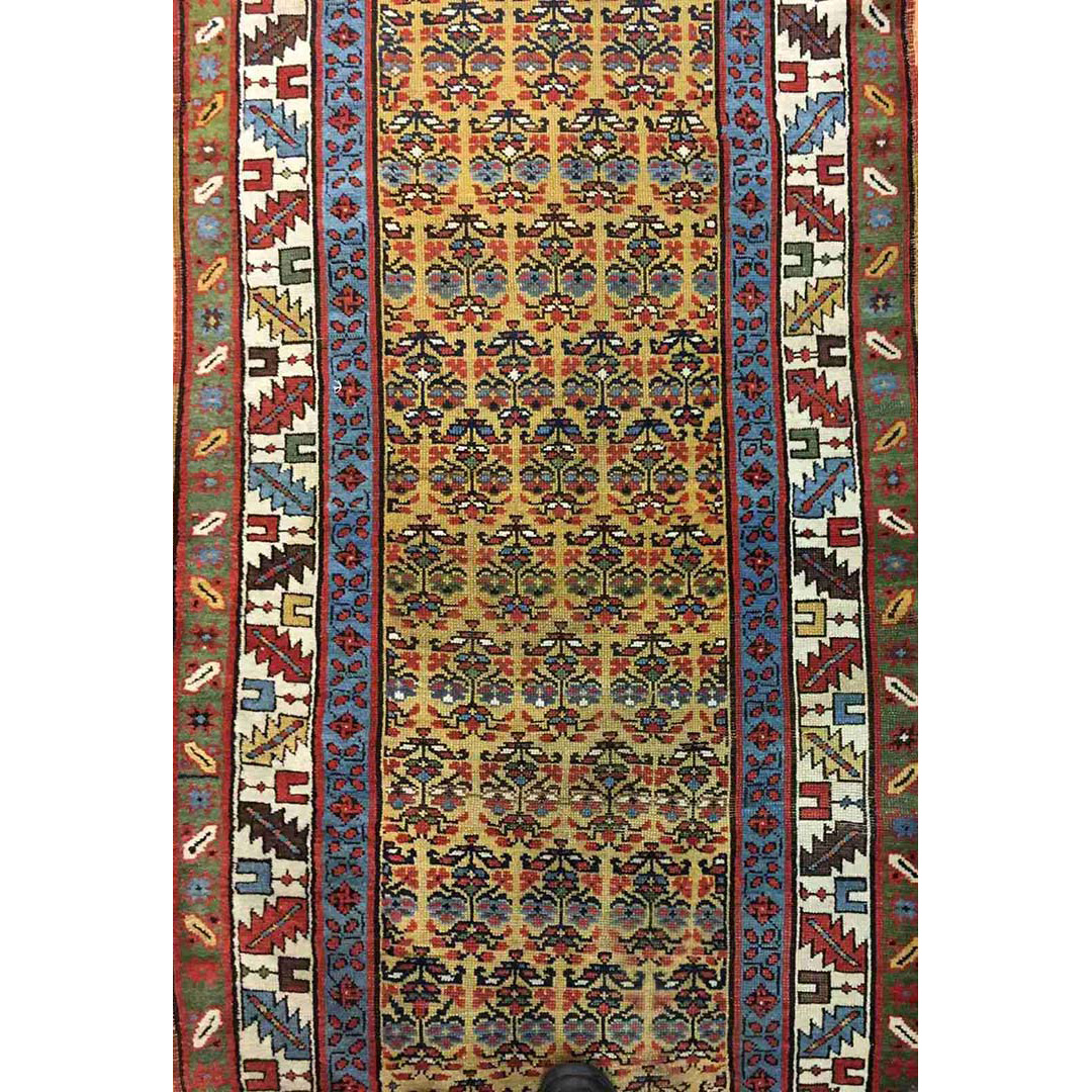 Classic Caucasian - 1870s Antique Kazak Runner - Dated Tribal Rug - 3'8" x 11'4" ft