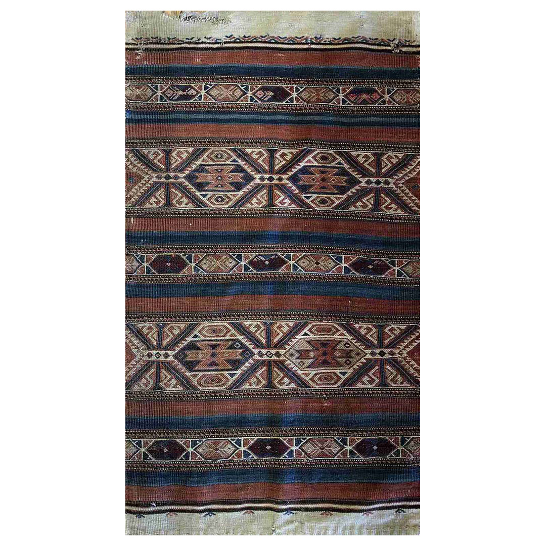 Special Sumak - 1940s Antique Kilim Rug - Afghan Tribal Flatweave - 2'1" x 3'8" ft