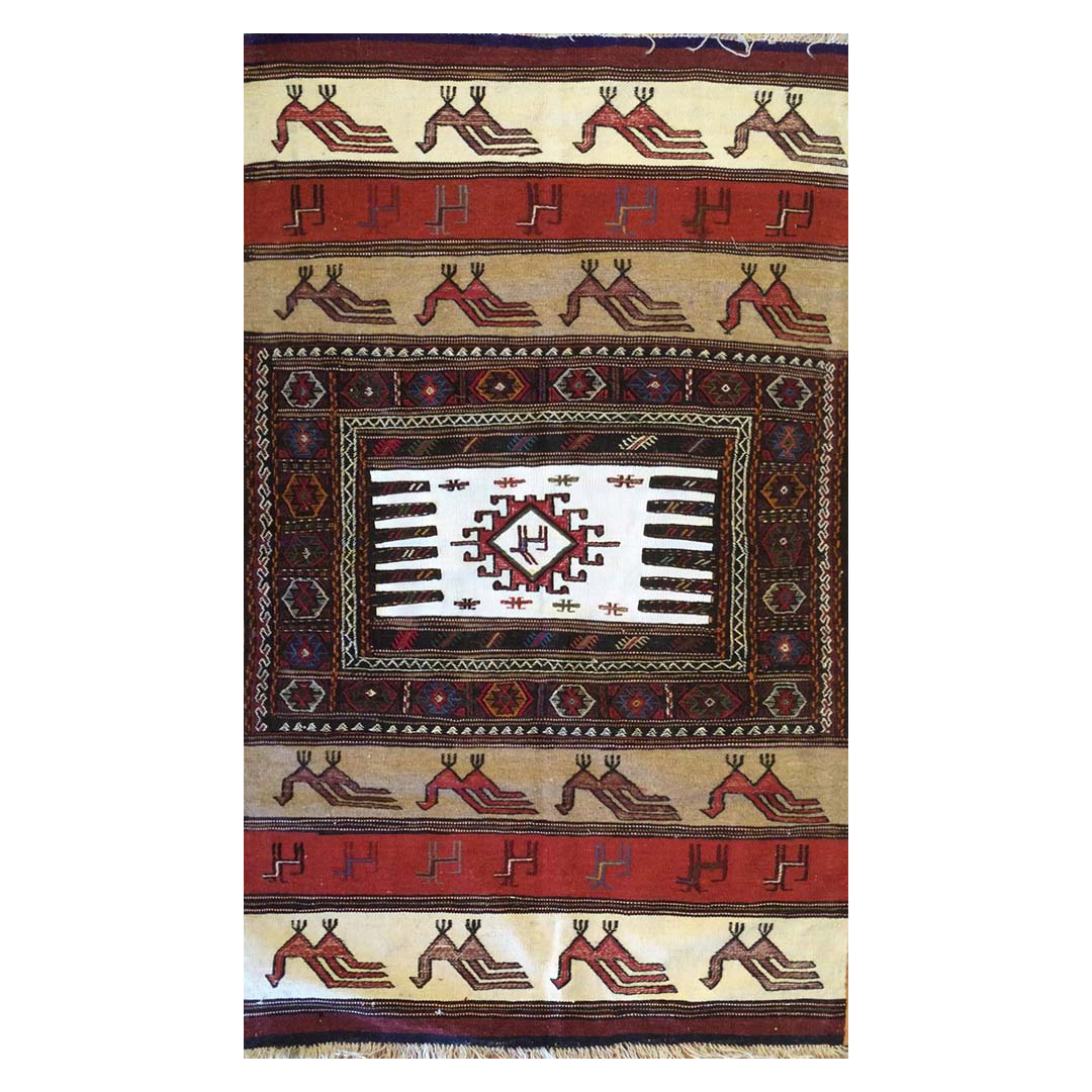 Terrific Tribal - 1960s Vintage Kurdish Kilim - Persian Rug - 3' x 4'11" ft.