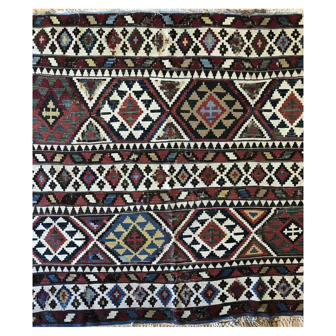 Special Shahsavan - 1890s Antique Kurdish Kilim - Flatweave Tribal Rug - 4'3" x 5' ft