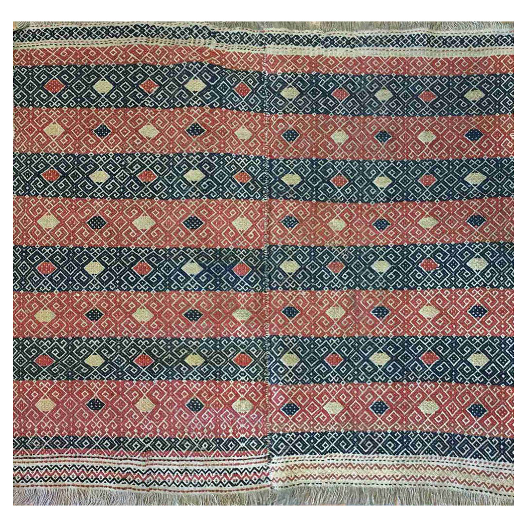 Valuable Verneh - 1900s Antique Sumak Rug - Tribal Flatweave Carpet - 4'1" x 4'6" ft