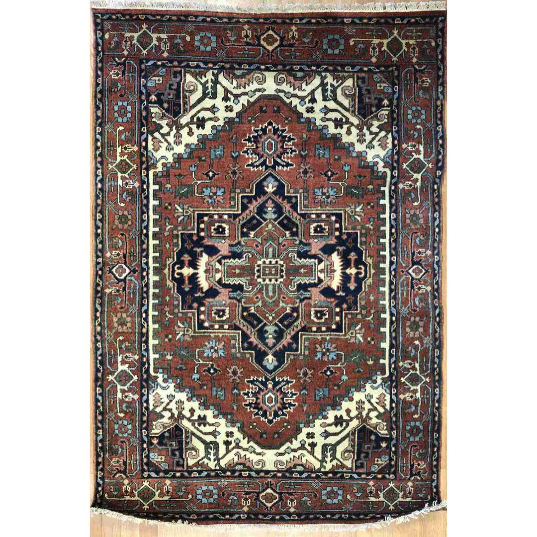 Intricate Indian - Heriz Serapi Design - Tribal Oriental Rug - 4' x 5'11" ft