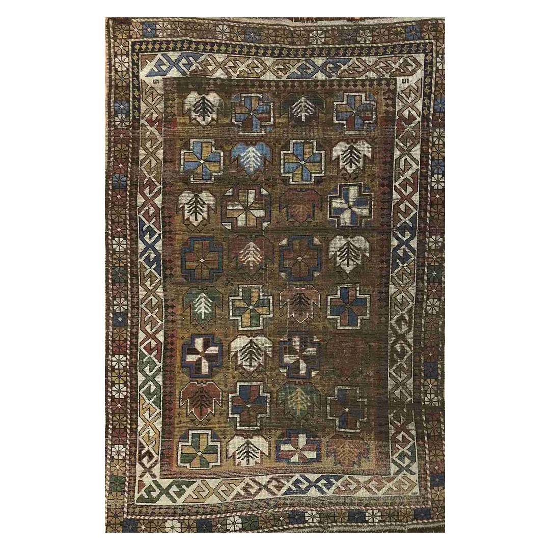 Classic Caucasian Carpet - 1980s Antique Tribal Rug - 3'3" x 4'10" ft.