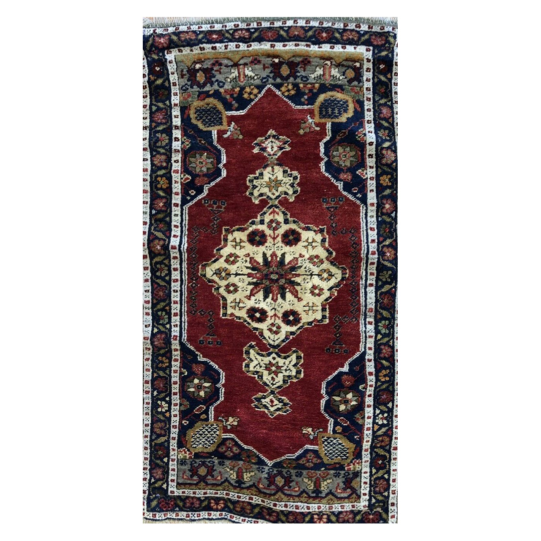Youthful Yastik - 1930s Antique Turkish Rug - Tribal Oriental Carpet - 2' x 3' ft.