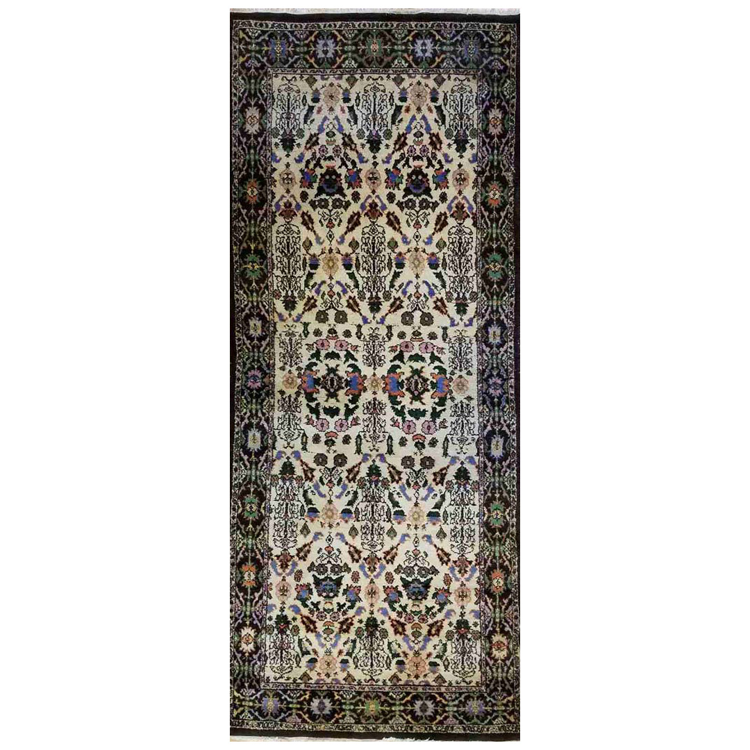 Handsome Hereke - 1920s Antique Turkish Rug - Floral Design - 3'2" x 7'1" ft.