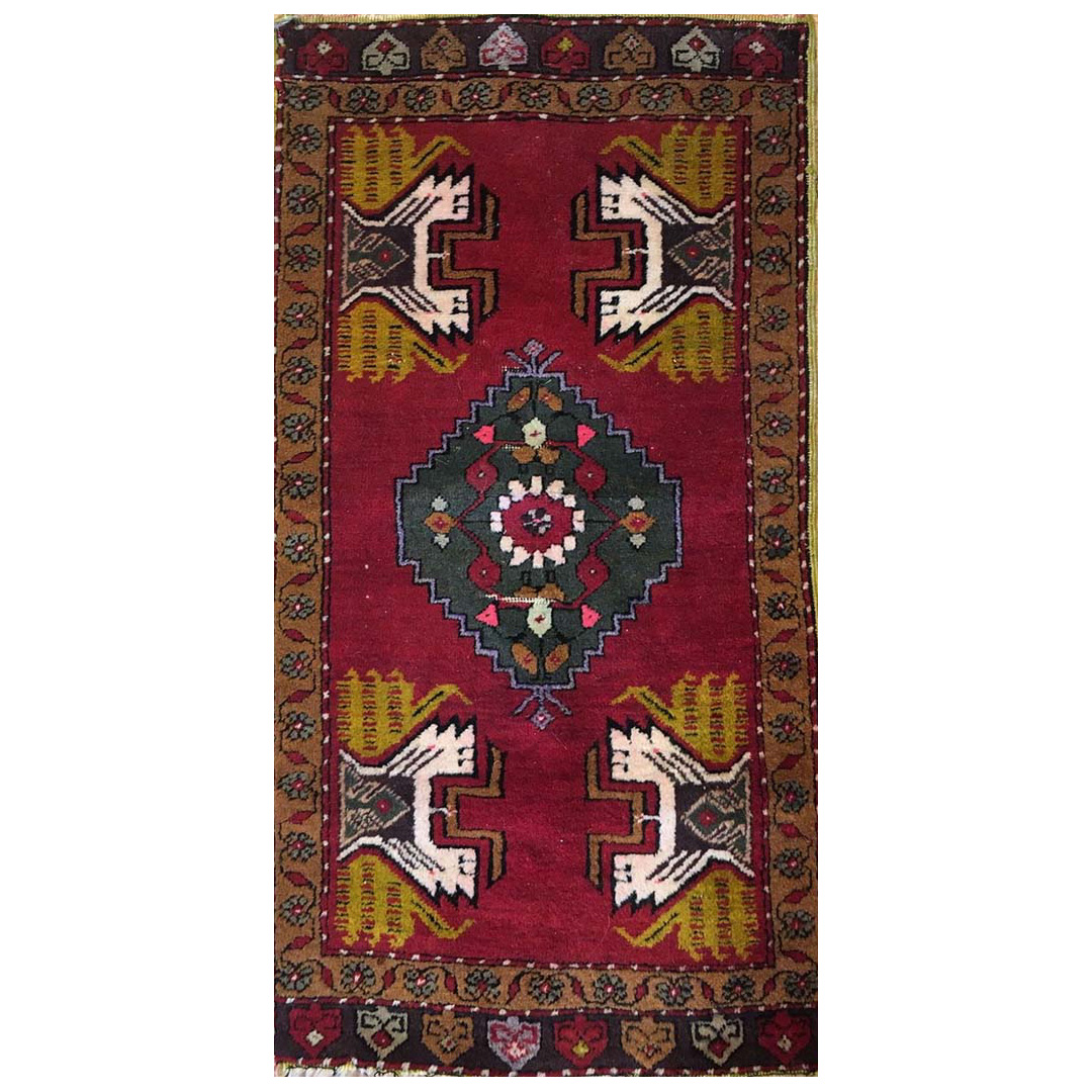 Youthful Yastik - 1940s Antique Turkish Rug - Tribal Oriental Carpet - 1'8" x 3'2" ft.
