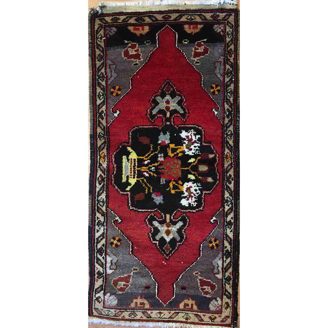 Youthful Yastik - 1930s Antique Turkish Rug - Tribal Oriental Carpet - 1'8" x 3'4" ft.