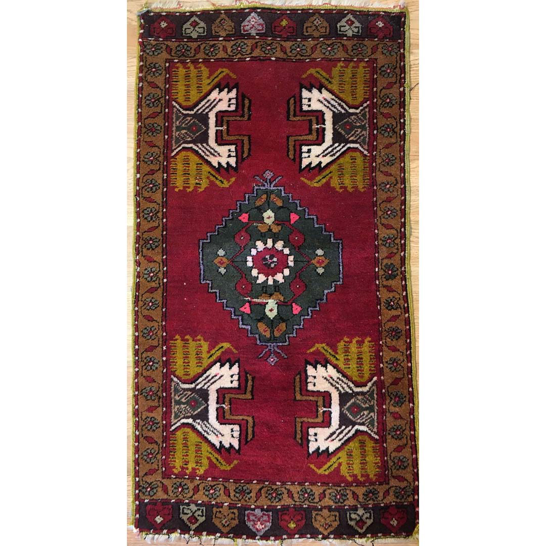 Youthful Yastik - 1940s Antique Turkish Rug - Tribal Oriental Carpet - 1'8" x 3'2" ft.