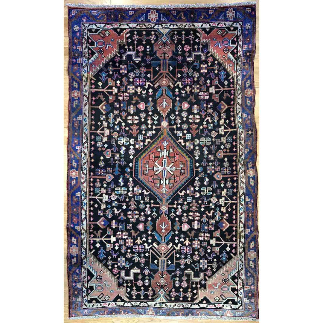 Handsome Hamadan - 1940s Antique Persian Rug - Tribal Carpet - 4' x 6'8" ft