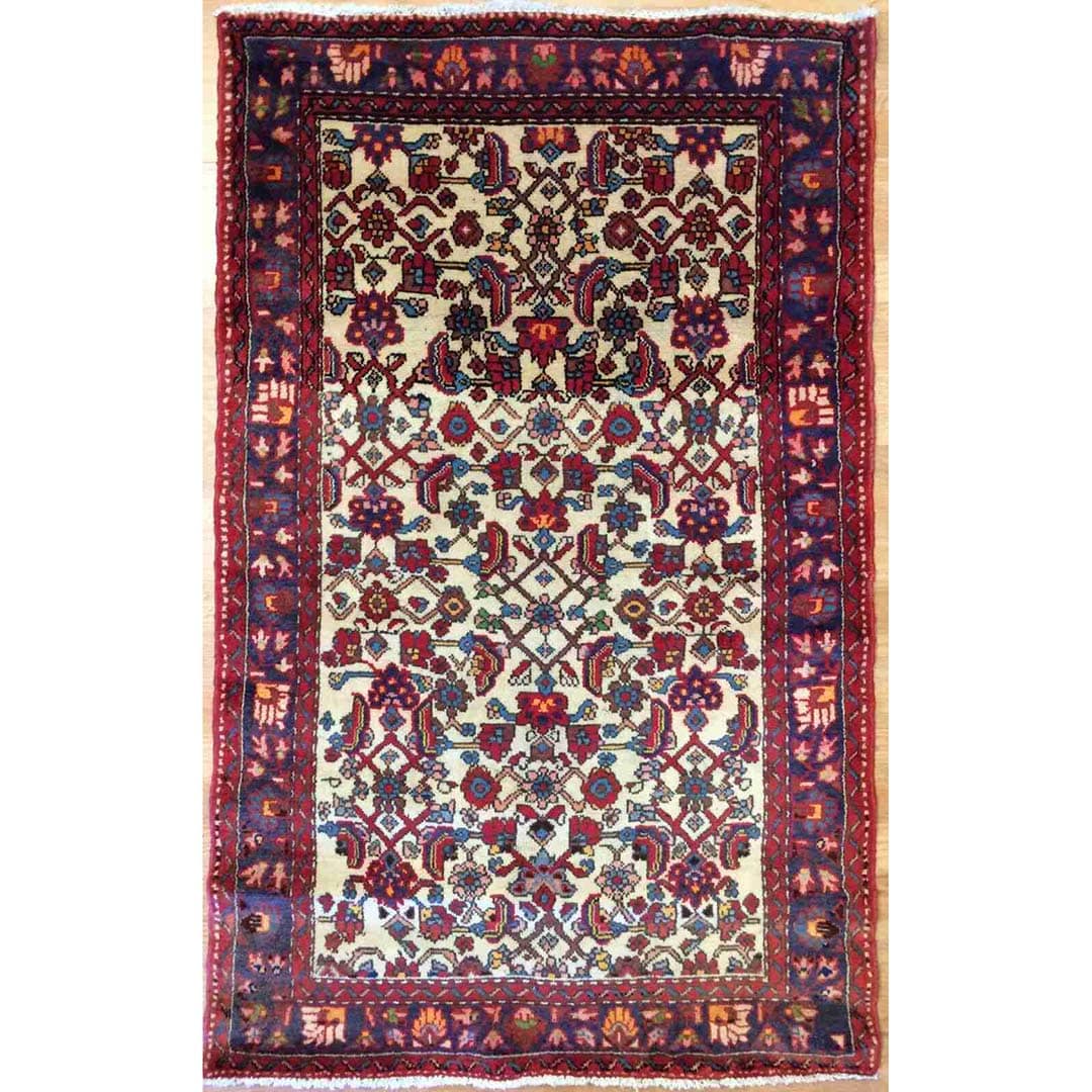 Handsome Hamadan - 1930s Antique Persian Rug - Tribal Carpet - 3' x 4'9" ft