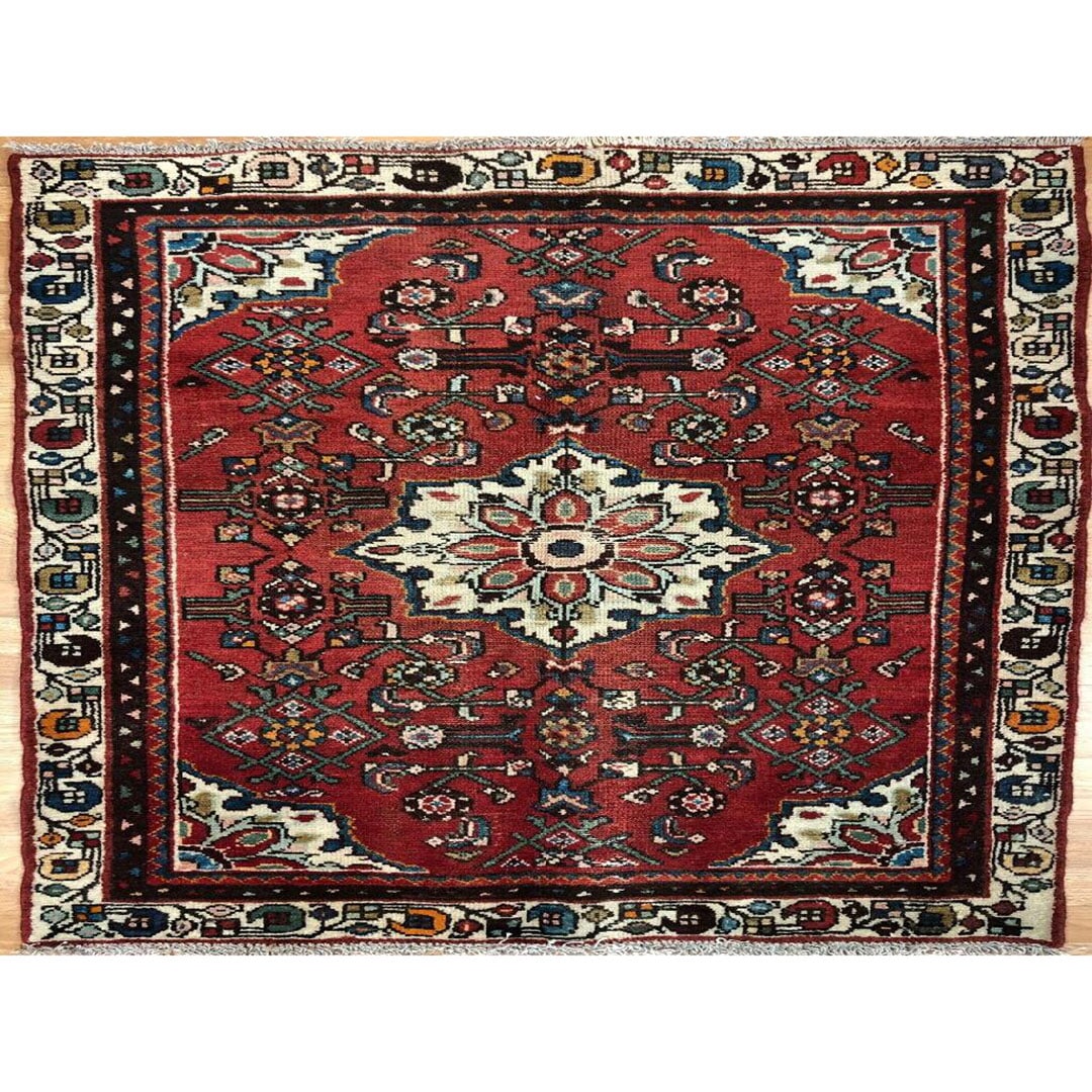 Handsome Hamadan - 1940s Antique Persian Rug - Tribal Carpet - 3'2" x 4'6" ft