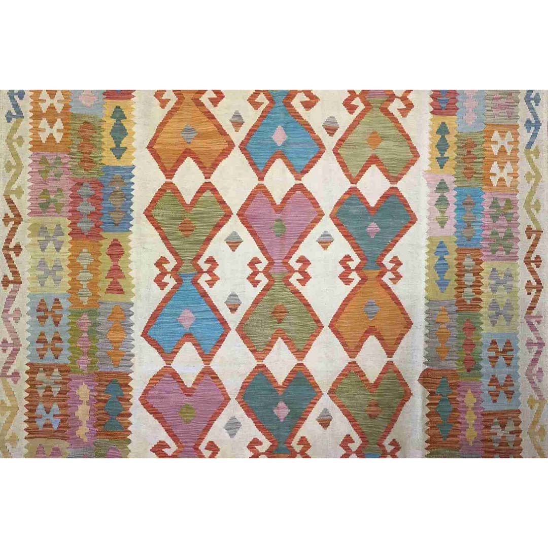 Crisp Colorful - New Kilim Rug - Flatweave Tribal Carpet - 7'1" x 9'10" ft.