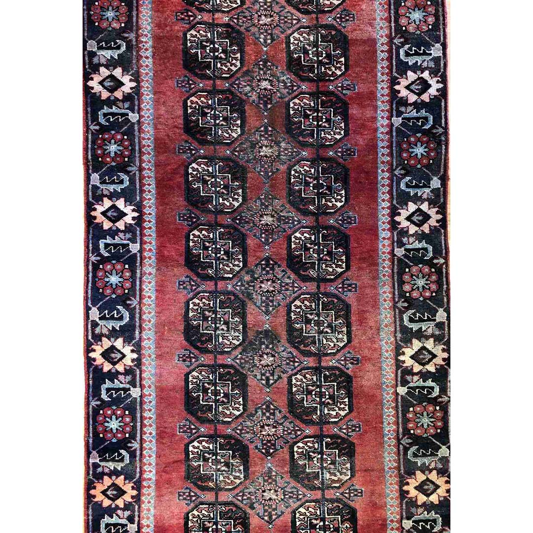Masterful Mosel - 1920s Antique Oriental Rug - Tekke Carpet - 3'9" x 7' ft