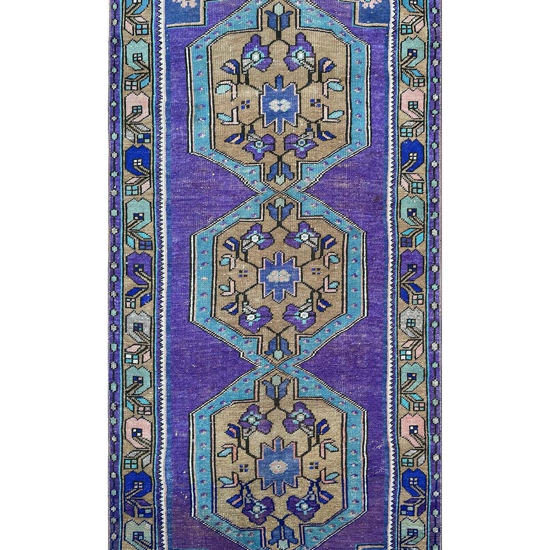 Vivid Oushak - Vintage Turkish Rug - Tribal Runner - 3'4" x 9' ft.