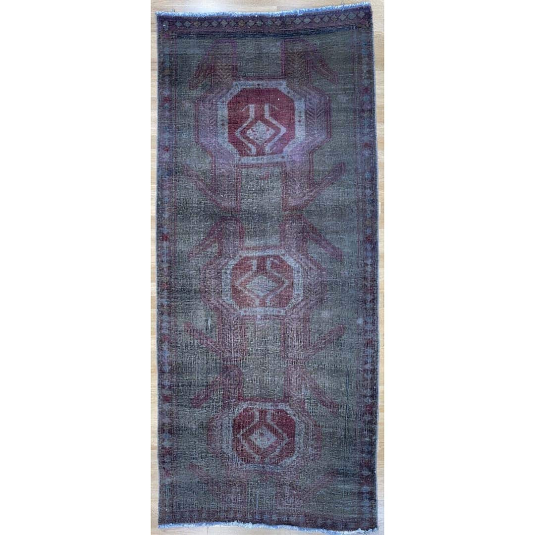Virtuous Vintage - 1940s Antique Tribal Rug - Overdye Runner - 3'6" x 10'6" ft.