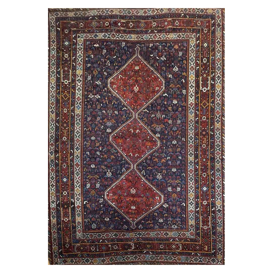 Sensational Shiraz - 1910s Antique Khamseh Rug - Tribal Carpet - 7'8" x 10'7" ft.