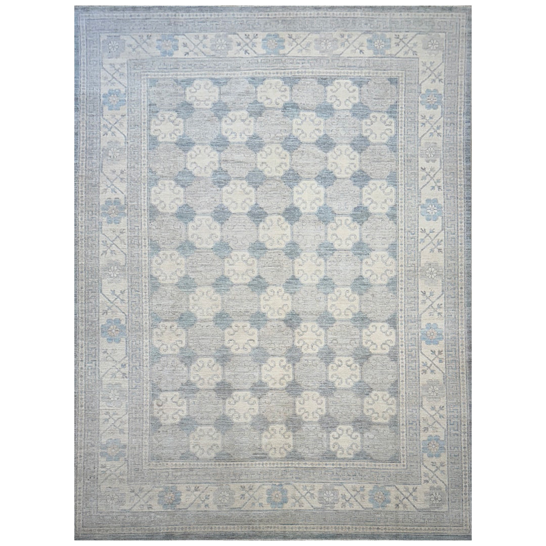 Gray Blue Khotan Design - Transitional Rug - 9' x 12' ft.