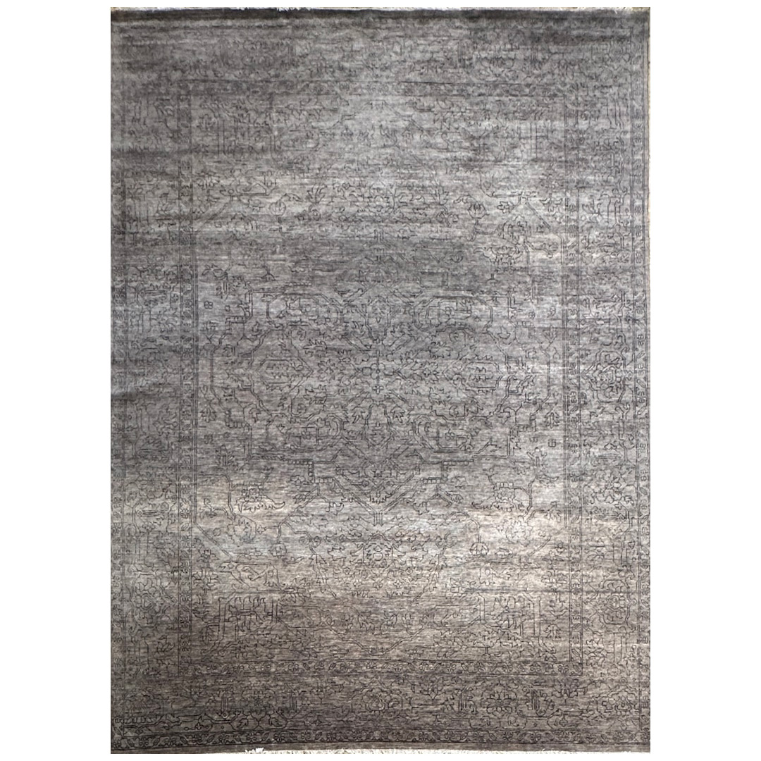 Distressed Charcoal Tabriz - Black and Gray Vintage Style Indian Rug - 9' x 12' ft.