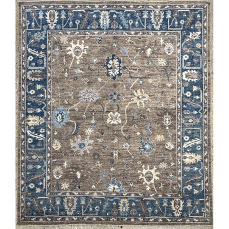 Deep Brown and Navy Oushak - Hand-knotted Afghan Wool Rug - 8' x 10' ft.