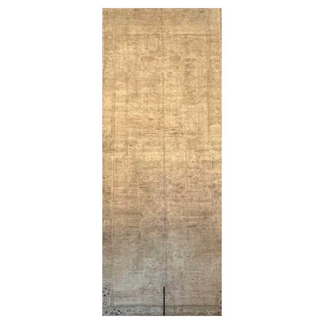 Antique Oushak Turkish Tribal Wool 5' x 13'1 Ivory