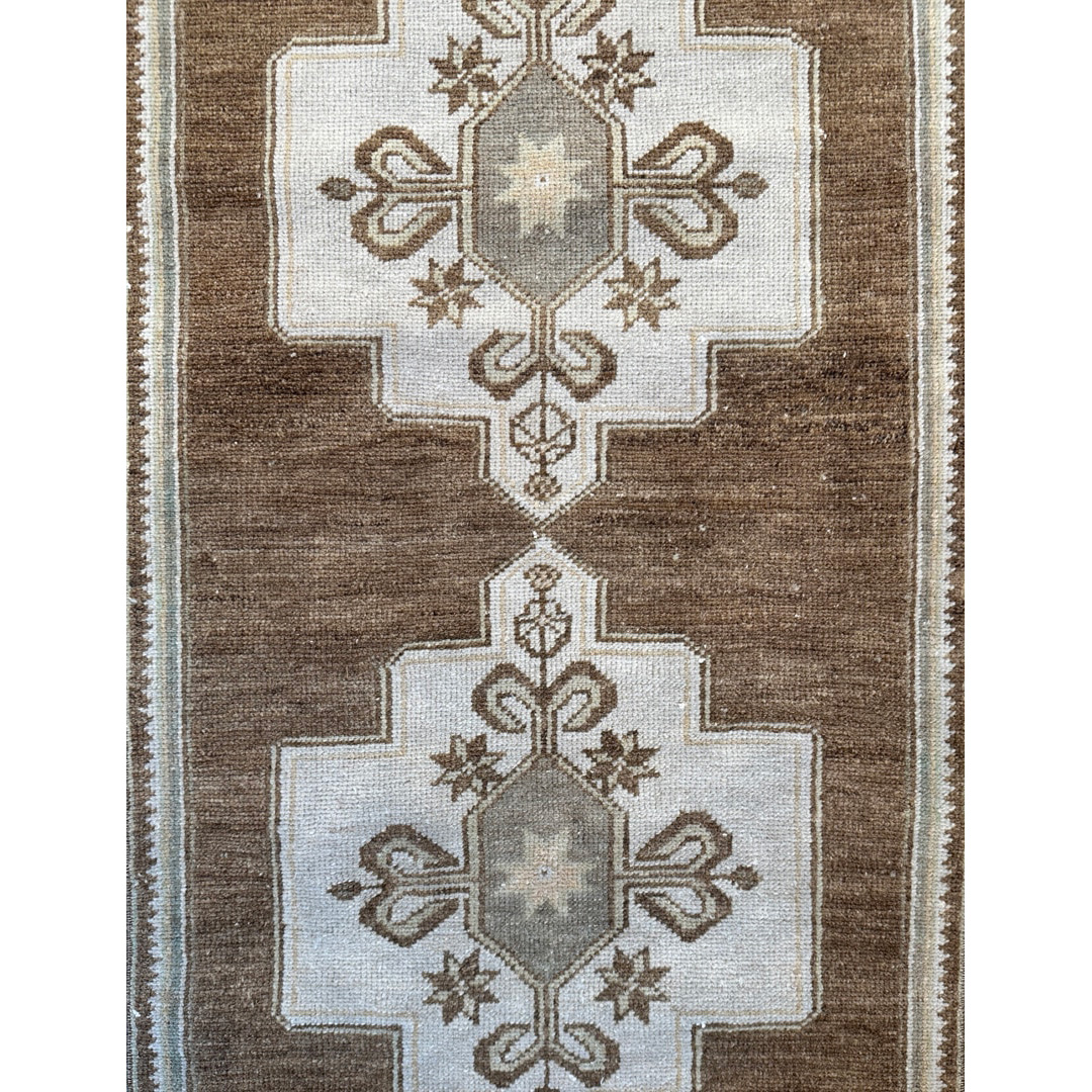 Vintage Mocha Oushak Runner - Hand-knotted Wool Brown Runner Rug - 2'4" x 7'4" ft.