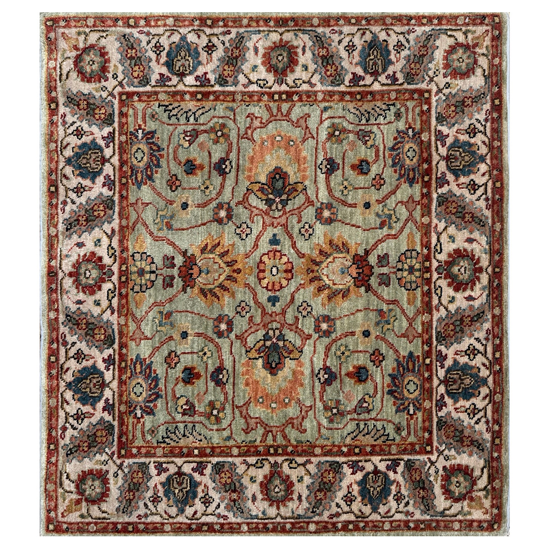 Small Green Oushak - Hand-knotted Wool Mat - 2'8" x 3'1" ft.