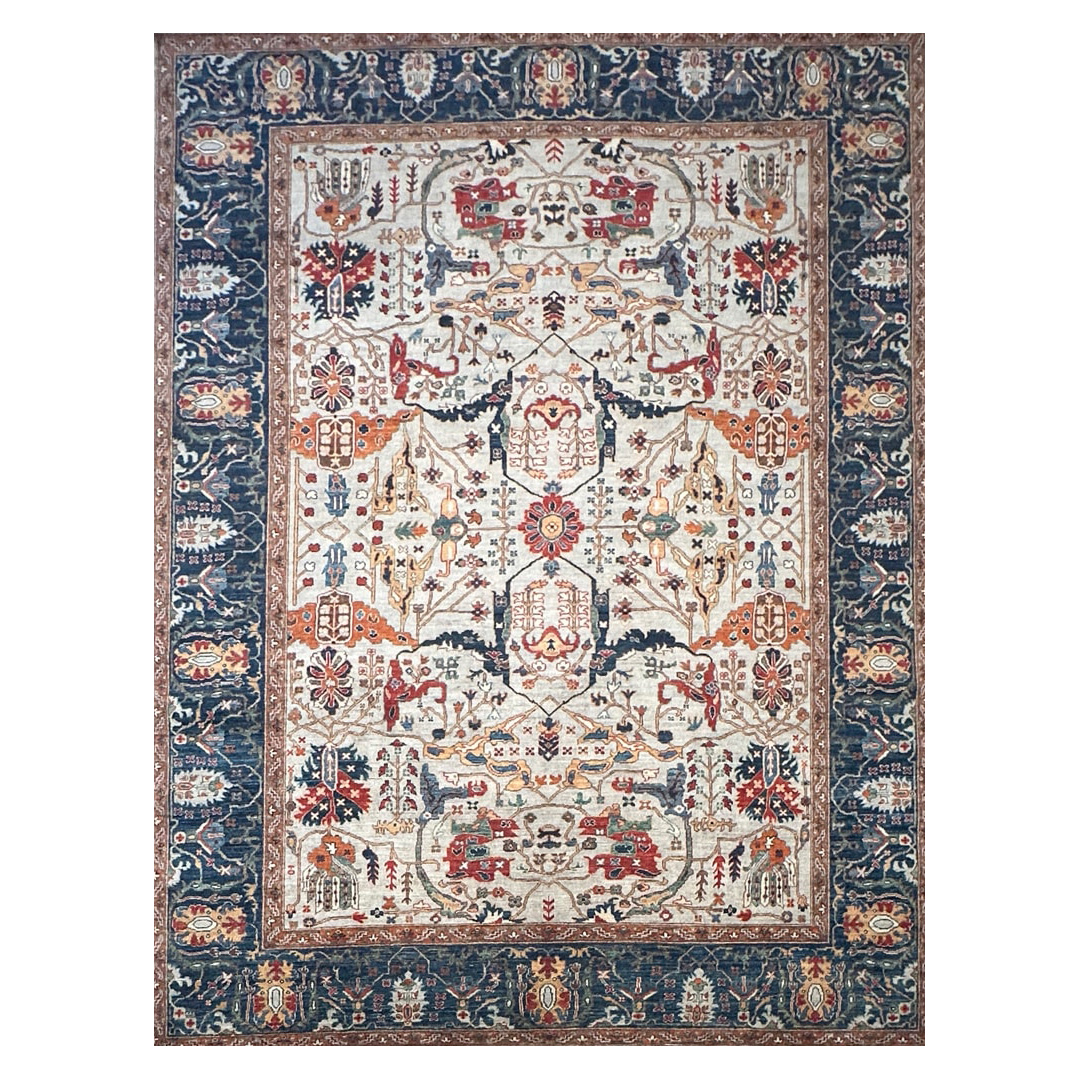 Stunning Silver-Field Oushak - Fine Hand-knotted Afghan Wool Rug - 9' x 11'7" ft.
