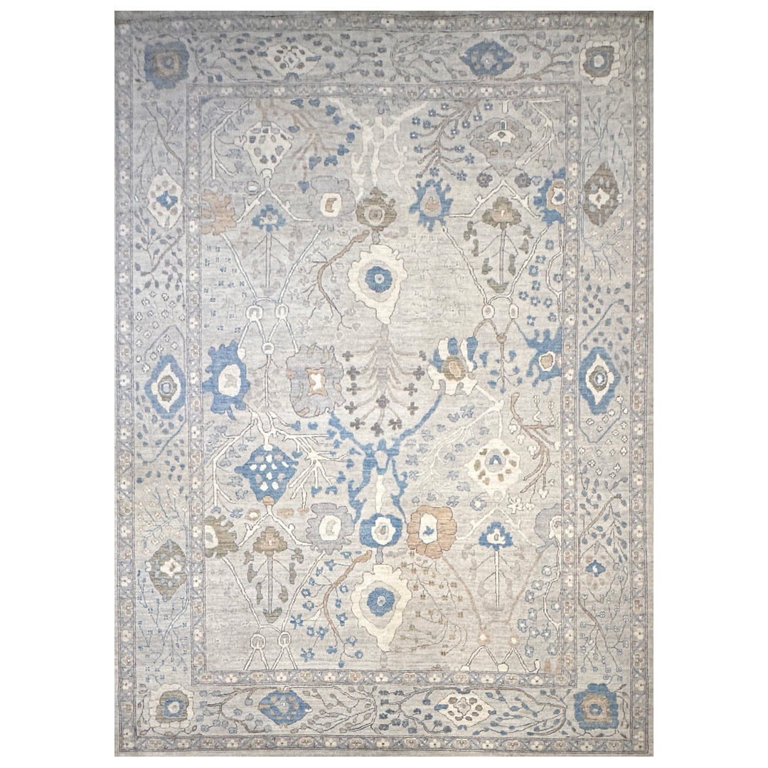 Abstract Taupe and Gray Oushak - Hand-knotted Afghan Wool Rug - 10'1" x 13'7" ft.