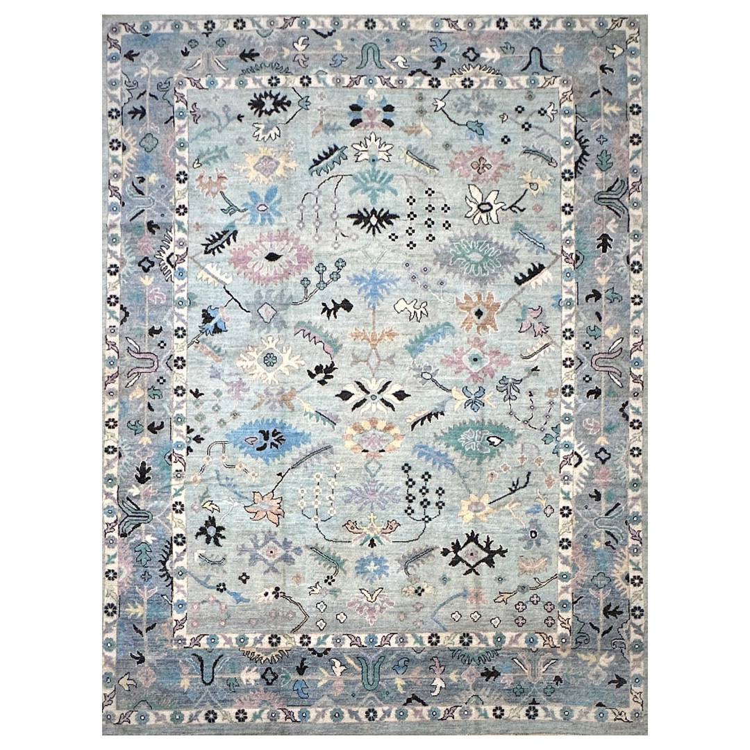 Aquamarine Oushak - Hand-knotted Afghan Wool Rug - 9' x 12' ft.