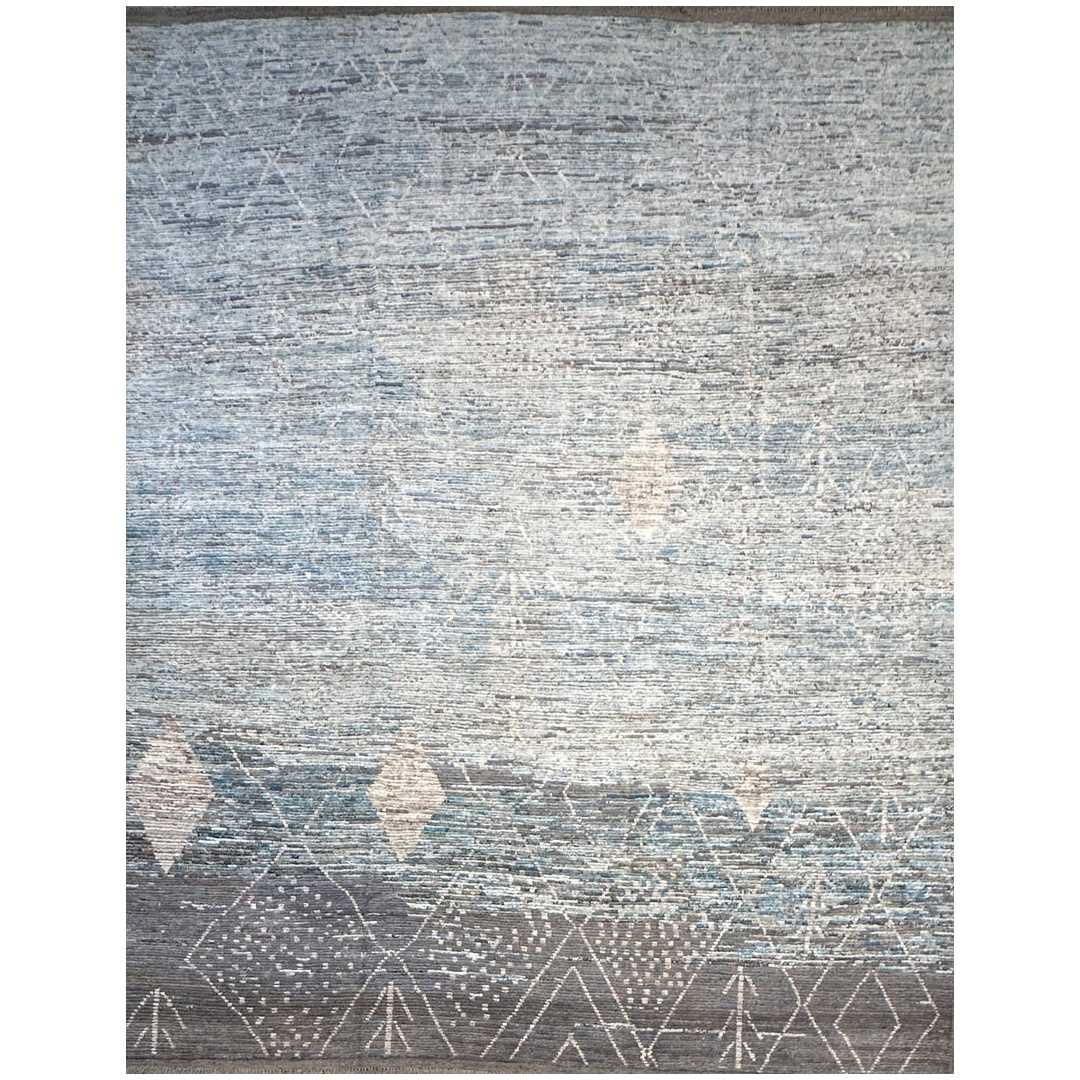 Bold Abrash Modern Moroccan Rug - Hand-knotted Afghan Wool Carpet - 9'7" x 12'1" ft.
