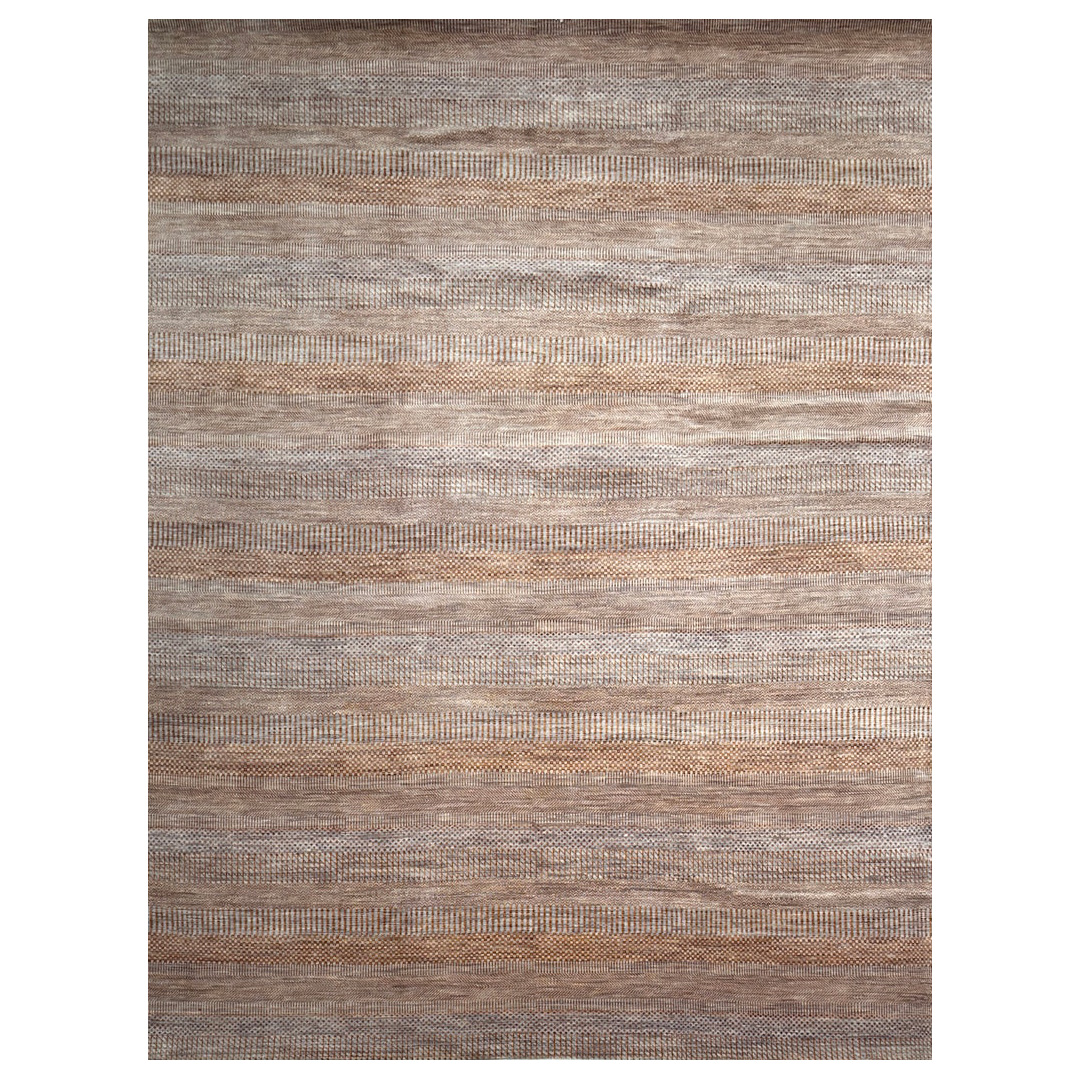 Burnt Orange Grass-Design Modern Rug - Hand-knotted Wool Carpet - 8' x 10' ft.