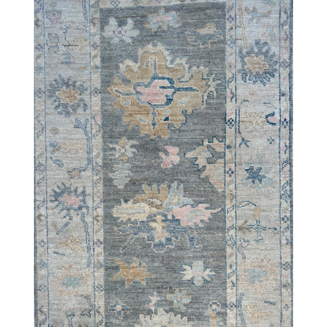 Silver and Gray Oushak Runner - Hand-knotted Afghan Wool Rug - 3'2 x 8'3" ft.