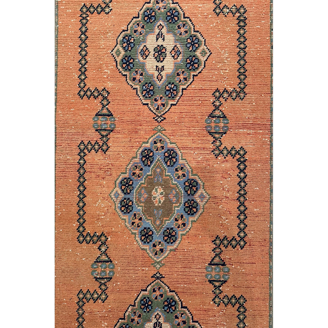Long Salmon Oushak Runner - Hand-knotted Vintage Turkish Wool Rug - 2'11" x 21'2' ft.