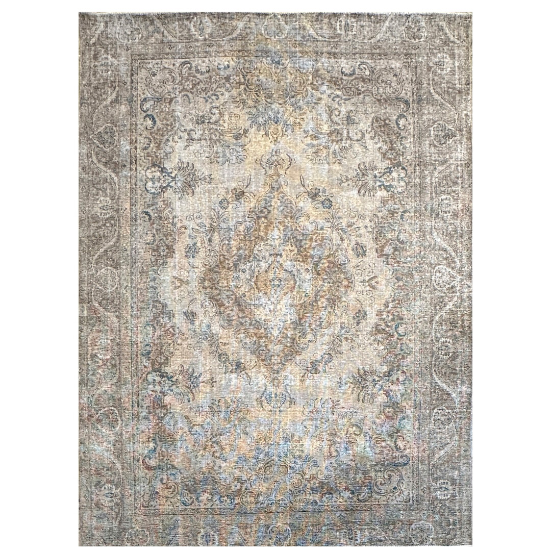 Vintage Distressed Tabriz - Hand-knotted Persian Wool Rug - 6'8" x 8'11" ft.