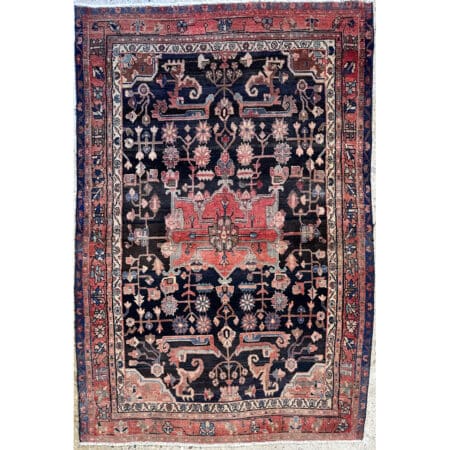 Blue Geometric Design, Traditional Hamadan Rug - 4'7 x 6'10 ft.