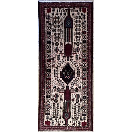 Red Geometric Design, Traditional Shiraz Rug - 3'3 x 8 ft.