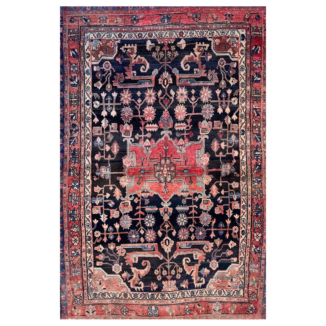 Blue Geometric Design, Traditional Hamadan Rug - 4'7 x 6'10 ft.