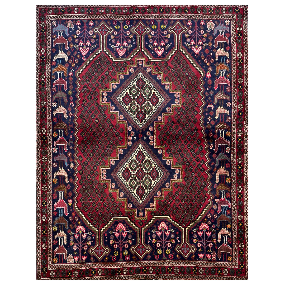 Red Geometric Design, Traditional Josheghan Rug - 4'8 x 6 ft.