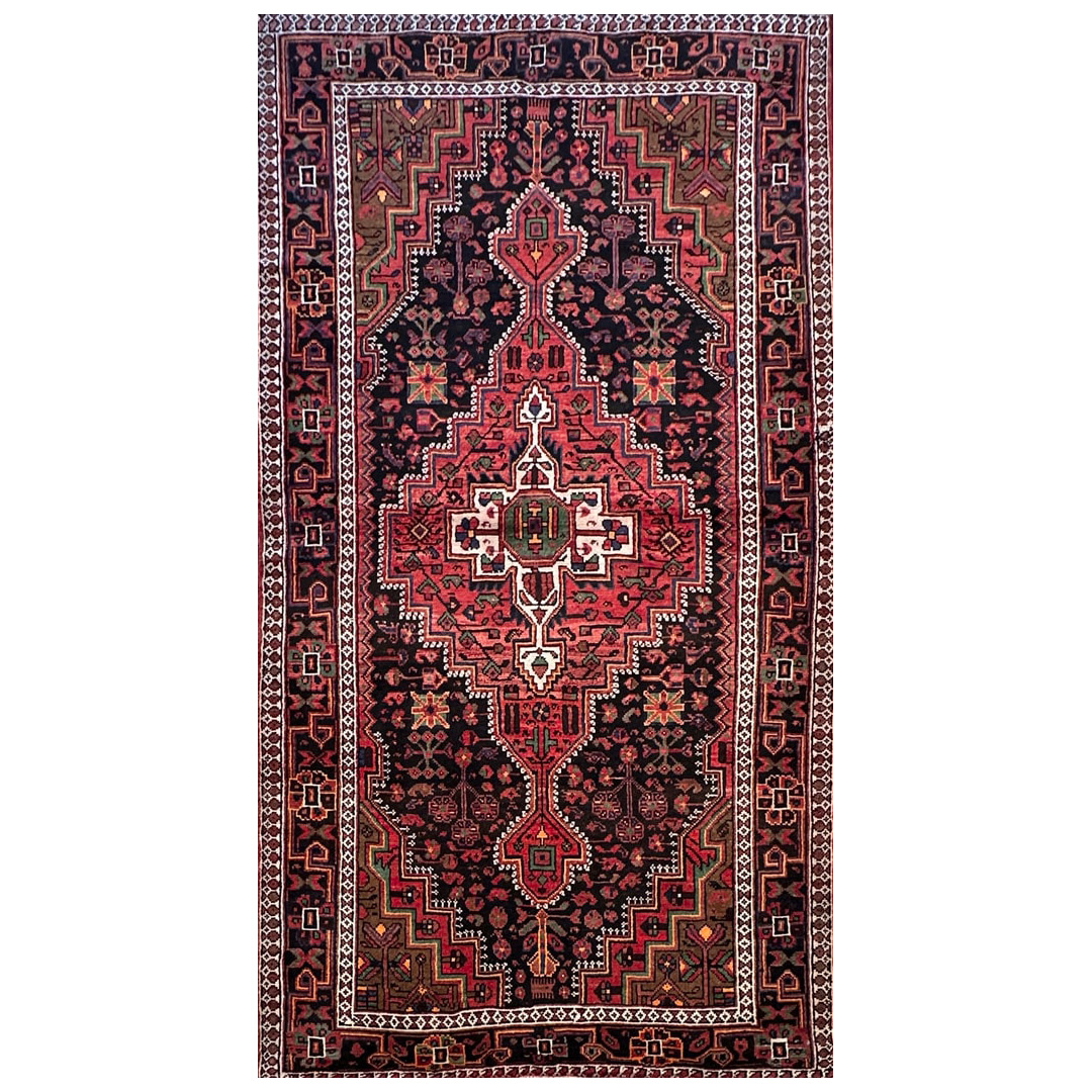 Blue Geometric Design, Traditional Hamadan Rug - 4'9" x 8'8" ft.