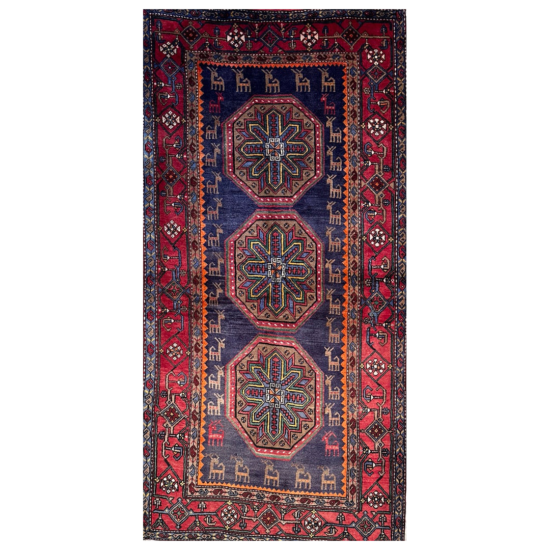 Blue Geometric Design, Traditional Sarab Rug - 3'11" x 8' ft.