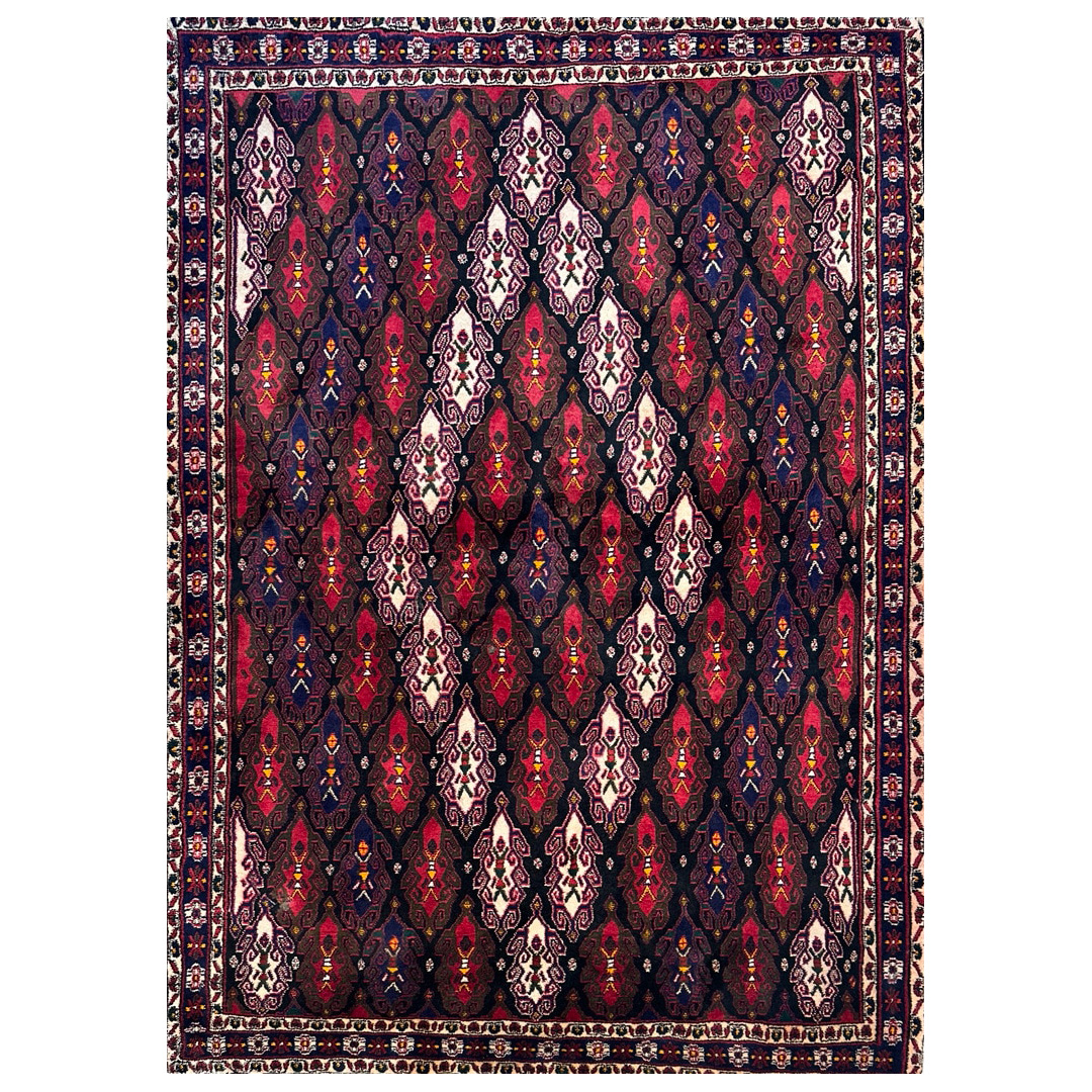 Blue Geometric Design, Traditional Shiraz Rug - 4'7" x 6'6" ft.