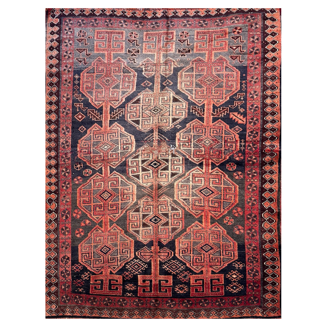 Black Geometric Design, Traditional Shiraz Rug - 4'7'' x 6' ft.