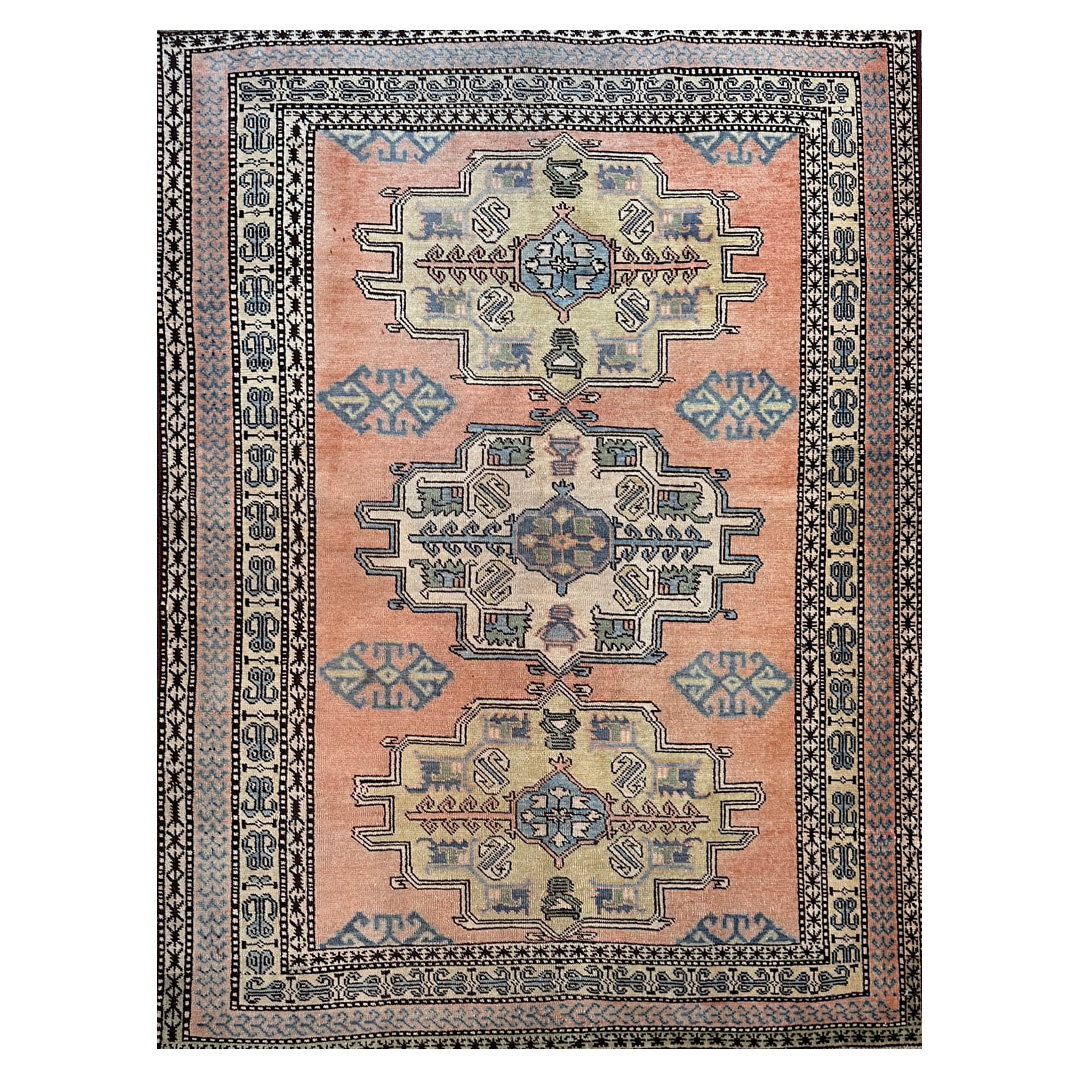 Rose Geometric Design, Traditional Ardebil Rug - 4'2" x 5'11'' ft.