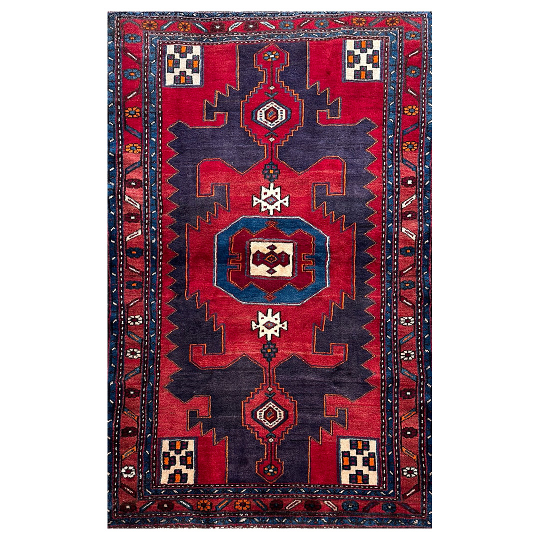 Red Geometric Design, Traditional Hamadan Rug - 3'11'' x 6'4'' ft.