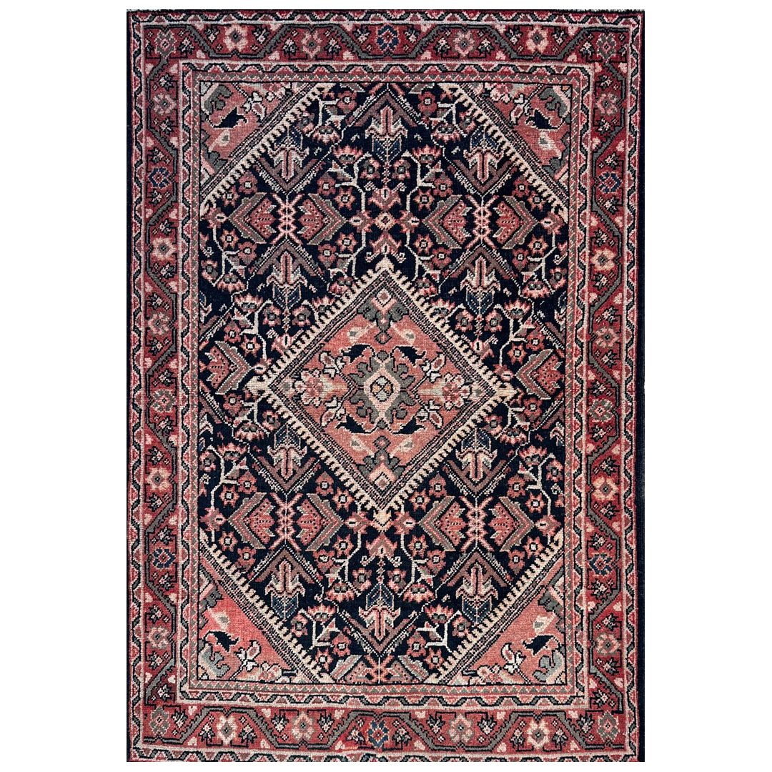 Blue Geometric Design, Traditional Mahal Rug - 4'4" x 6'6" ft.