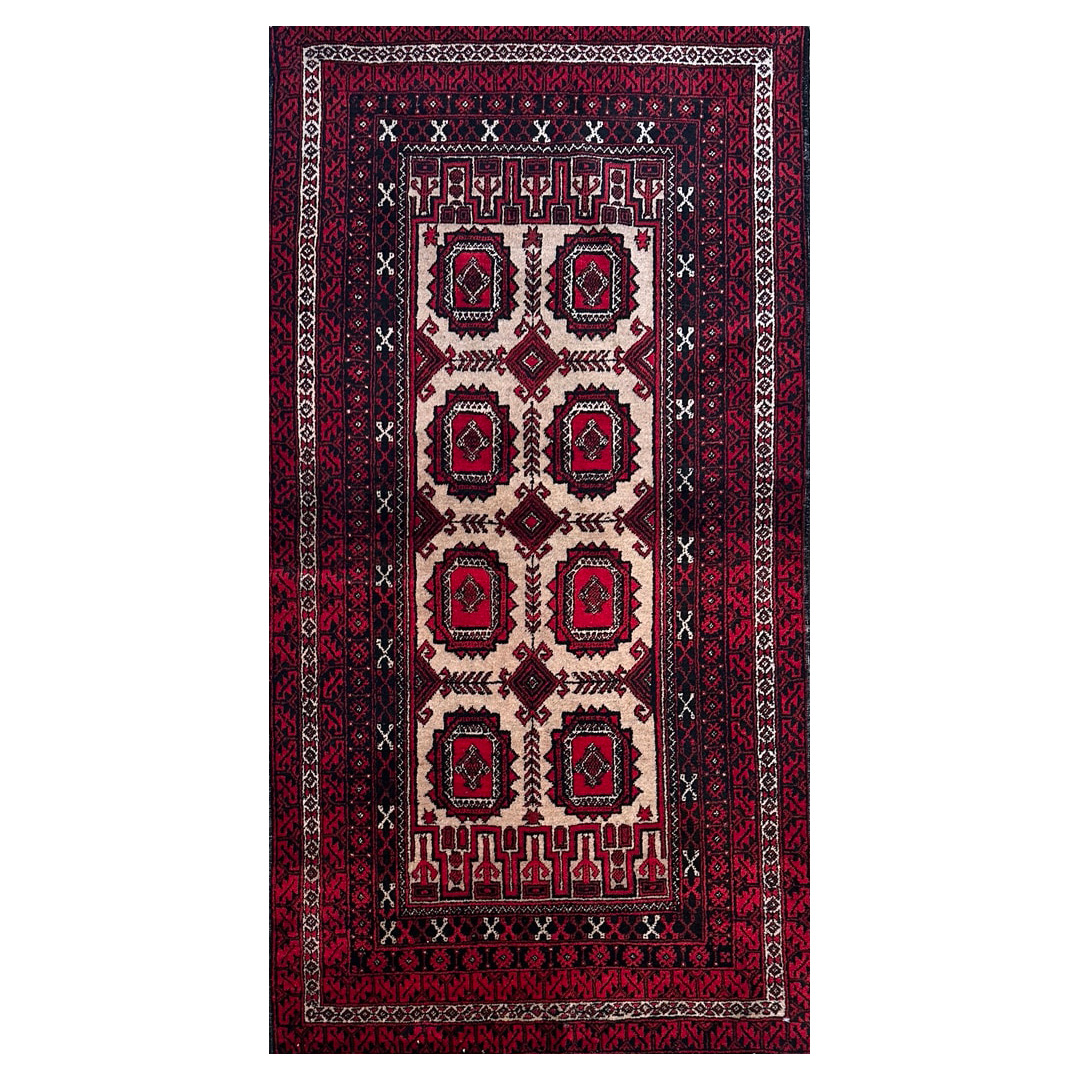 Ivory Geometric Design, Traditional Belouch Rug - 3' x 5'10'' ft.