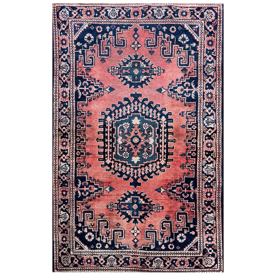 Rose Geometric Design, Traditional Hamadan Rug - 3'4 x 5'2 ft.