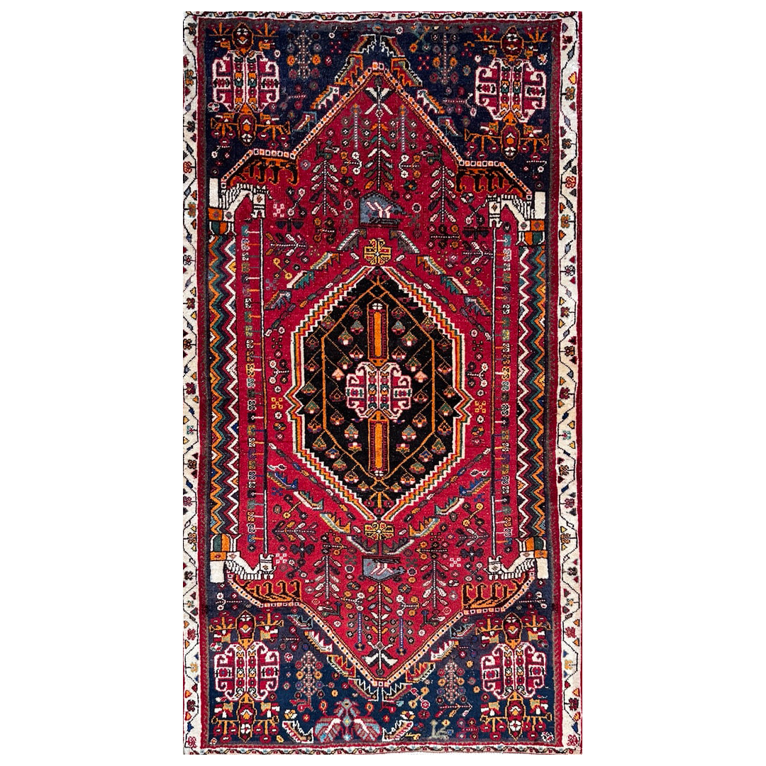 Red Geometric Design, Traditional Afshar Rug - 2'8' x 5' ft.