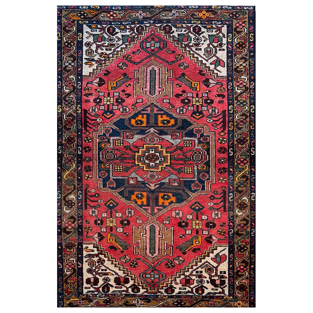 Red Floral Design, Traditional Hamadan Rug - 4'2'' x 6'6'' ft.