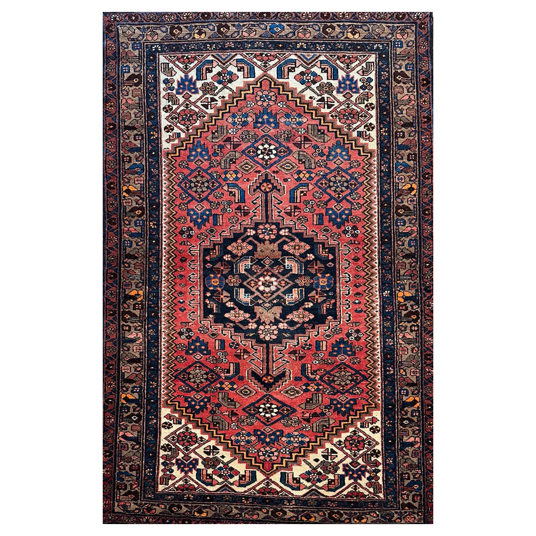 Red Geometric Design, Traditional Hamadan Rug - 4'5'' x 6'11'' ft.